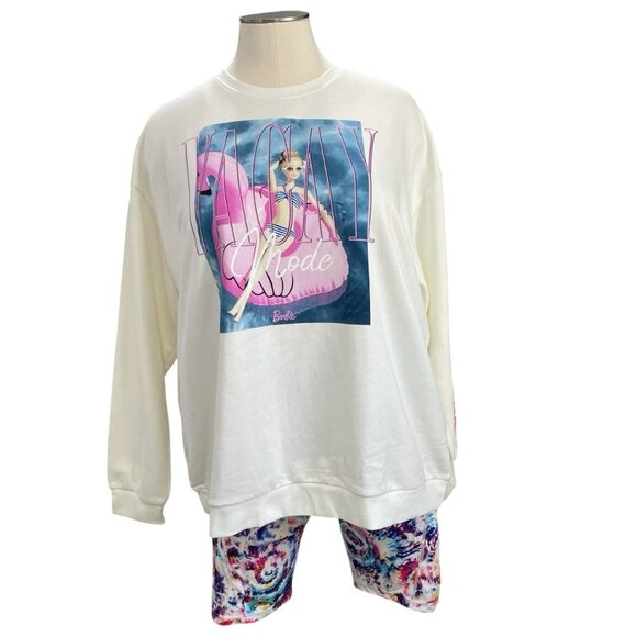 Barbie Vacay Mode Sweatshirt 3X Tie Dye Shorts 2X Set Y2K Barbiecore Retro Beach - Picture 7 of 15